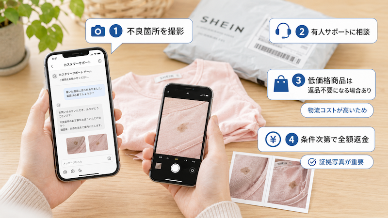 SHEIN不良品の返品不要返金
