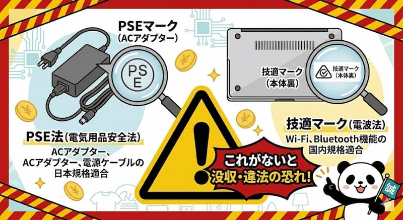 中国輸入パソコンの没収を防ぐPSEマークと技適マークの確認ポイント