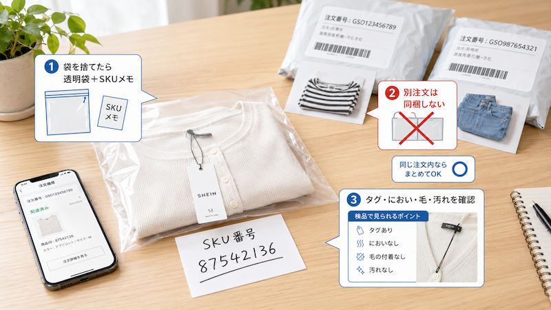 SHEIN返品の袋なし梱包と同梱注意