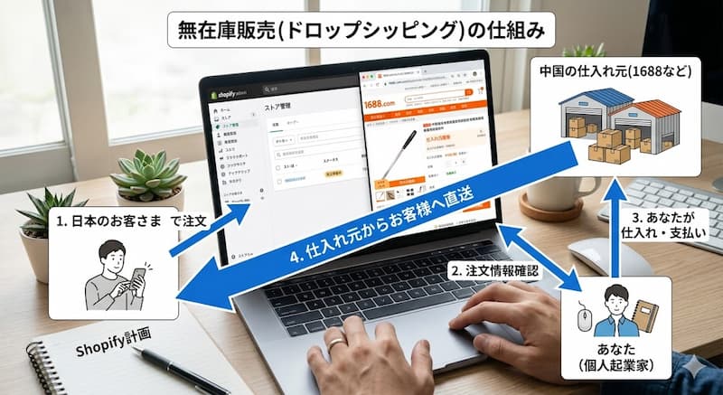Shopifyを使った個人向け無在庫販売(ドロップシッピング)の仕組み