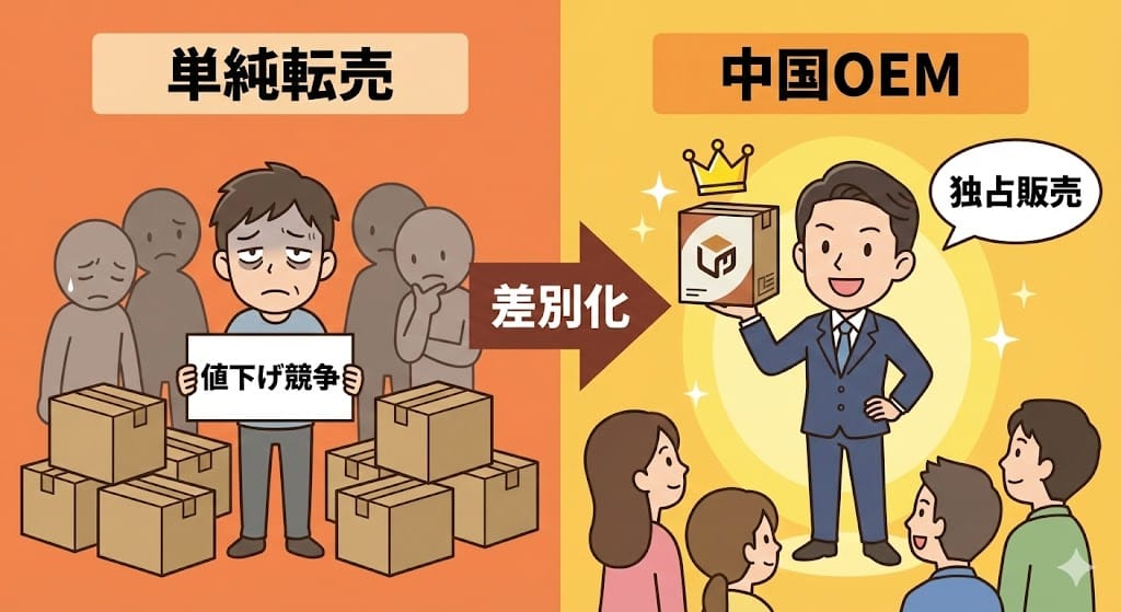 単純転売と中国OEMの違いと稼げる理由の比較