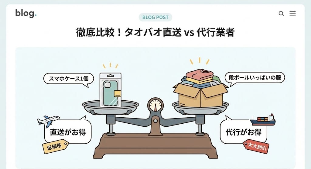 タオバオ直送と代行業者送料比較表