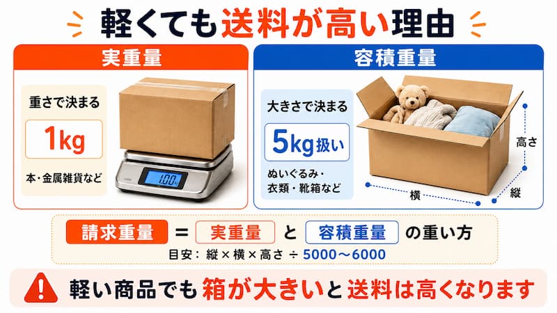 タタオバオ送料の実重量と容積重量