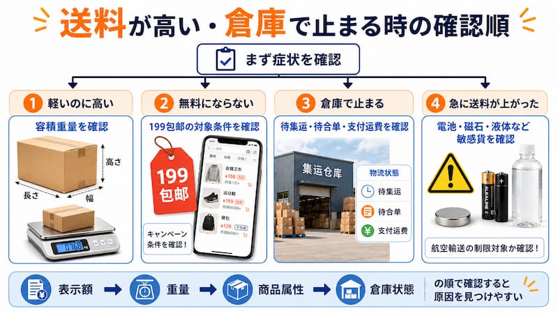 タタオバオ送料が高い時の診断フロー