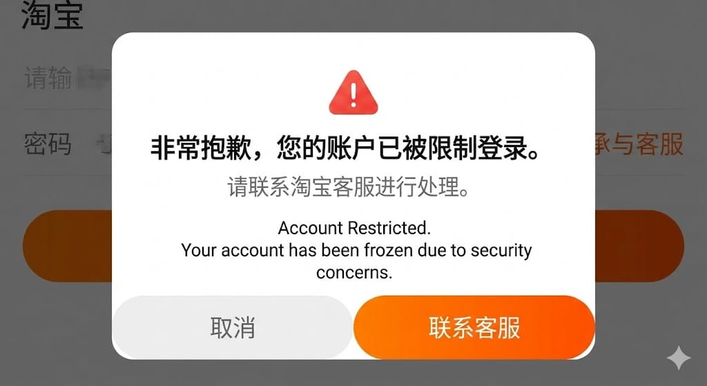 タオバオアカウント凍結画面