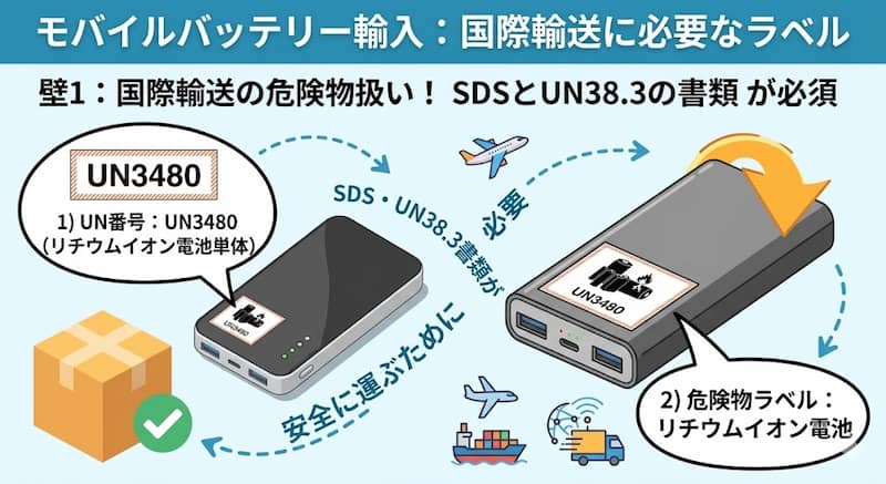 モバイルバッテリー輸入に必要なUN番号と危険物ラベル