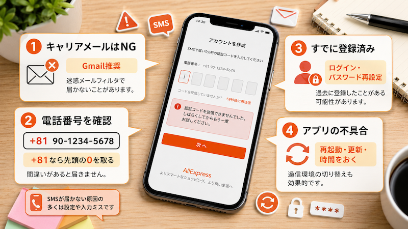 AliExpressの認証コード未着対策