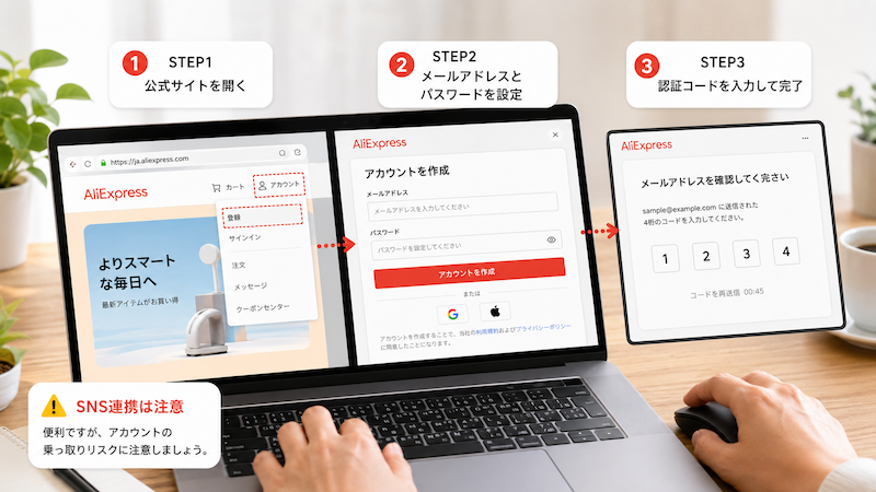 AliExpressのPC登録手順