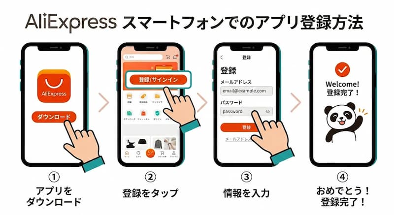 アリエクでのスマホアプリ新規登録手順