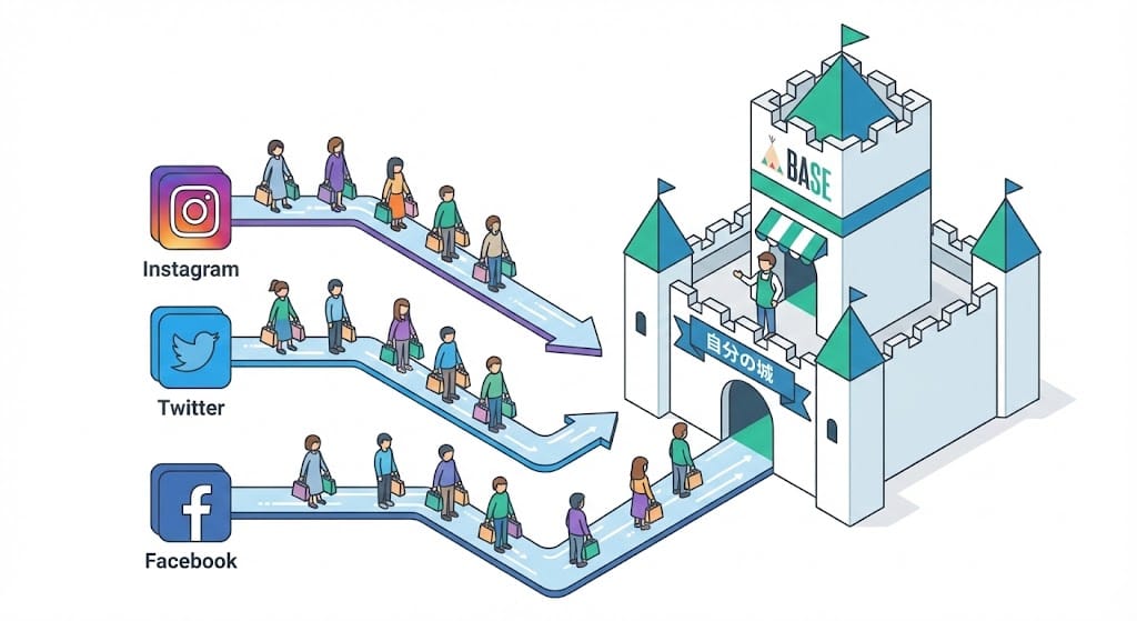 BASEとSNS集客の連携イメージ図