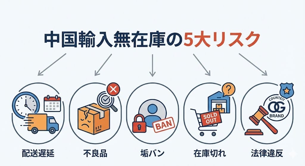 中国輸入無在庫のやめとけと言われる5つのリスク図解