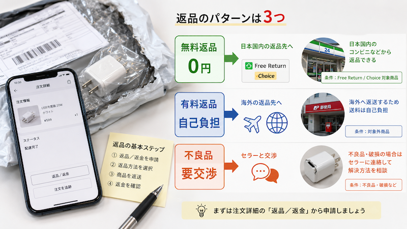 アリエクの返品方法｜自己都合や無料集荷の手順・返金日数まとめ