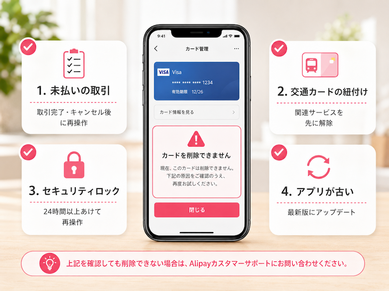 アリペイでカード削除できない原因と確認ポイント