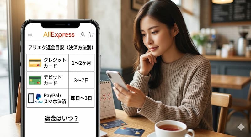 決済方法ごとの日数目安を確認する様子