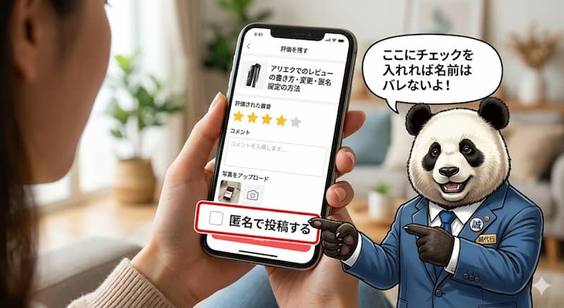 アリエクのレビュー投稿画面と匿名設定のやり方