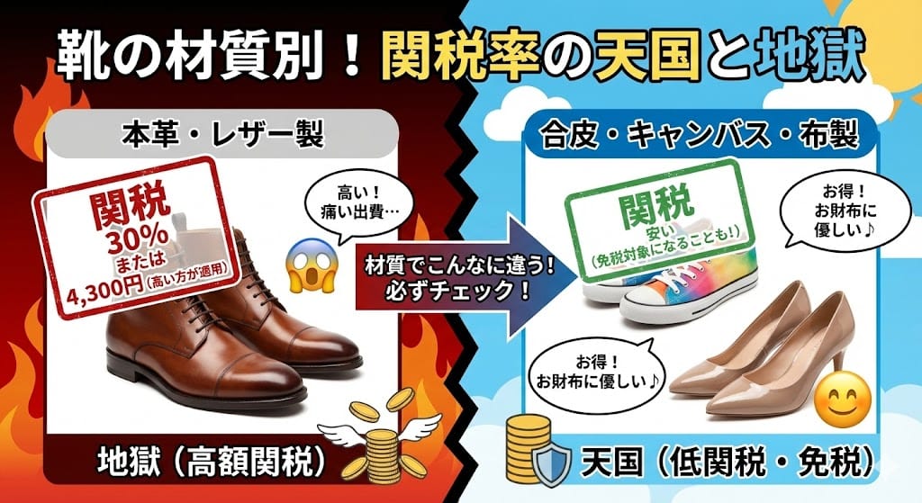 靴の材質別関税率の比較(本革と合皮)