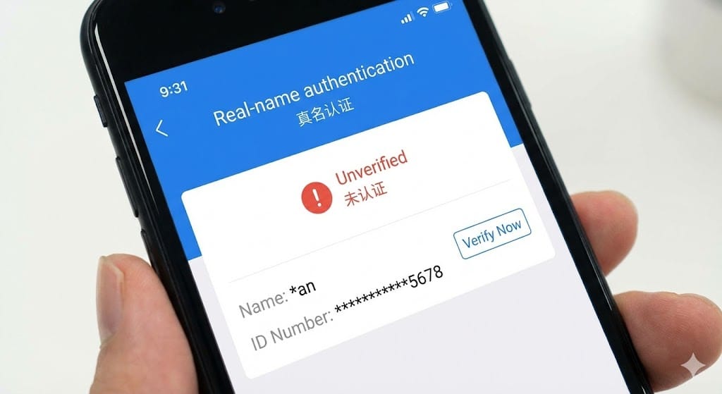 アリペイの実名認証未完了画面