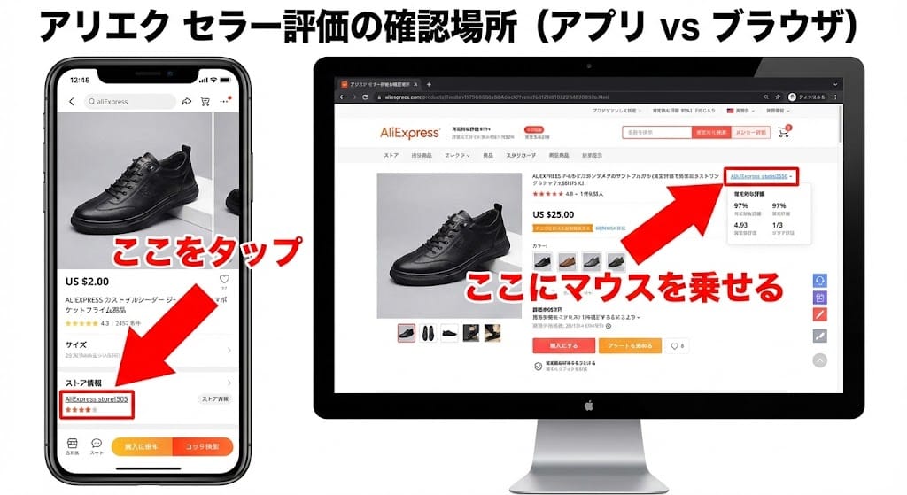 アリエク セラー評価 確認場所