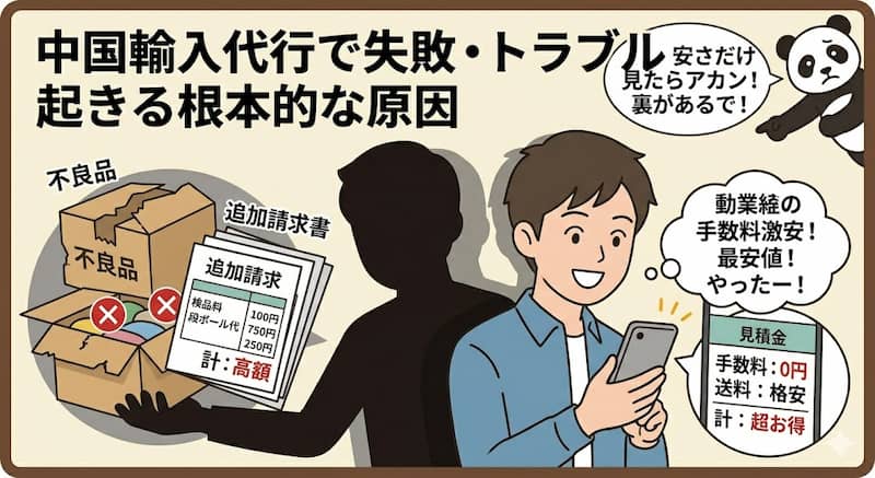 中国輸入代行を安さだけで選ぶ失敗とトラブルのイメージ