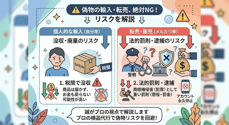 偽物の輸入・転売に伴う税関没収や法的罰則のリスク