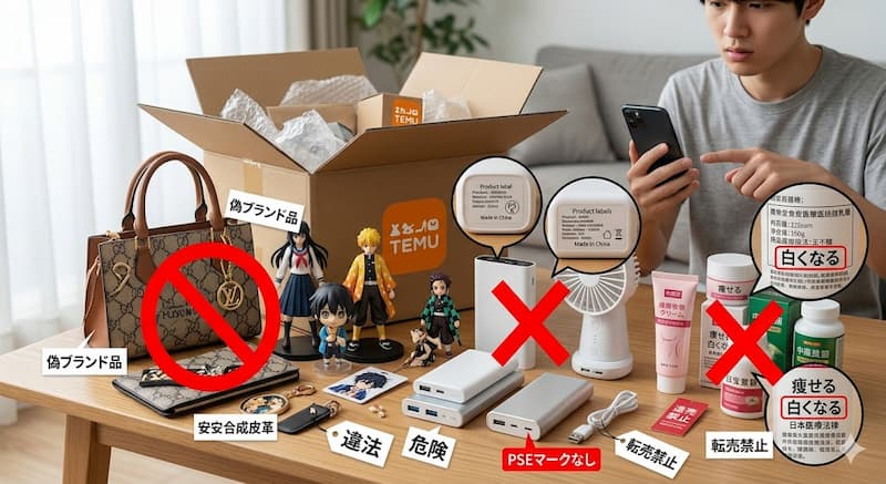 Temu転売で仕入れてはいけない危険な商品と違法リスク