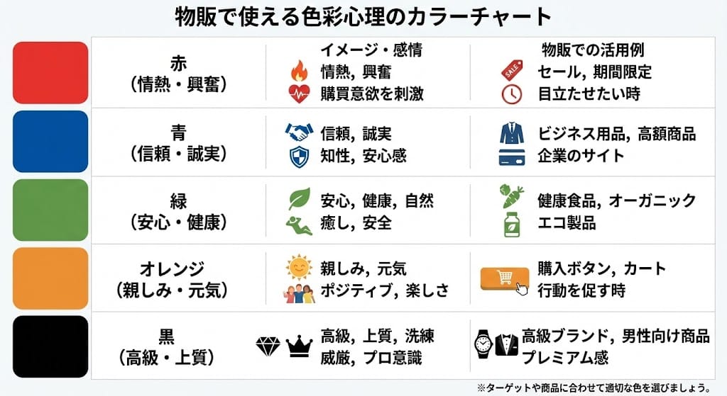 物販で使える色彩心理のカラーチャート