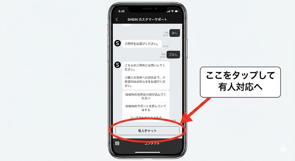 SHEIN カスタマーサポート 有人チャット