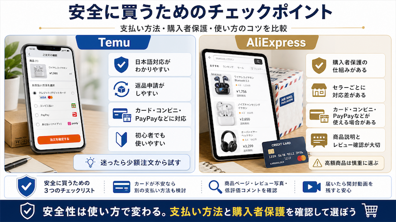 AliExpressとTemuの安全性・支払い方法の違い