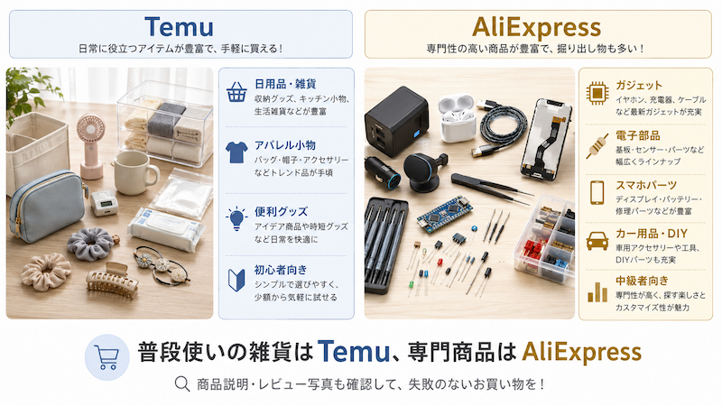 TemuとAliExpressの品揃えと得意ジャンルの違い