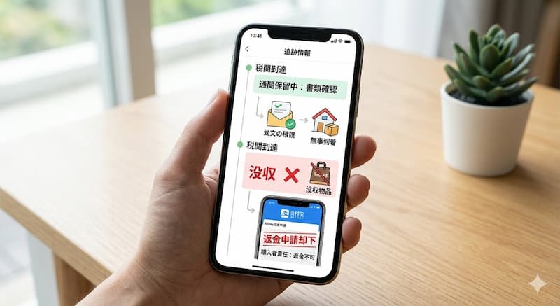 タオバオアプリでの追跡画面の様子