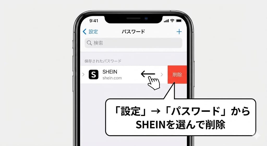SHEIN パスワード削除 スマホ設定画面
