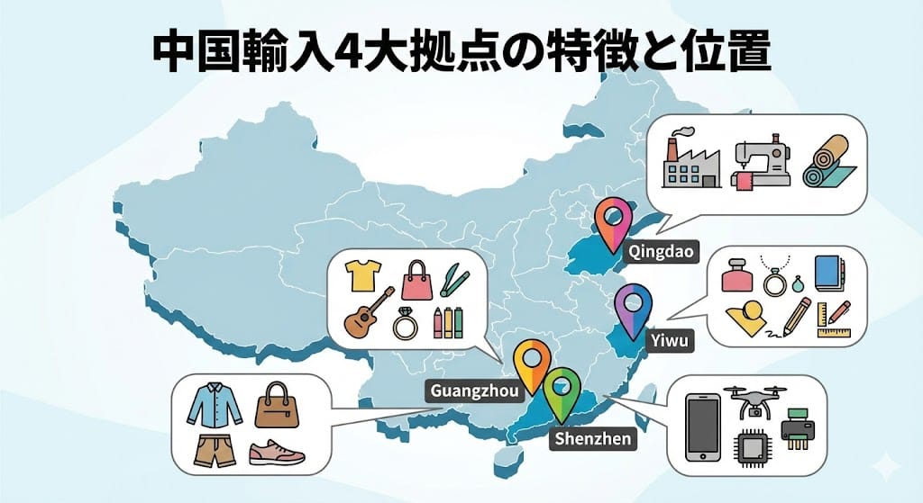 中国輸入の4大仕入れ拠点マップ