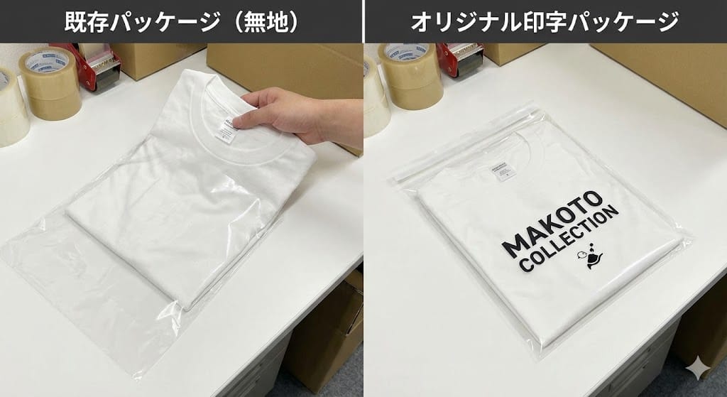 商品パッケージのOPP袋入れ替え