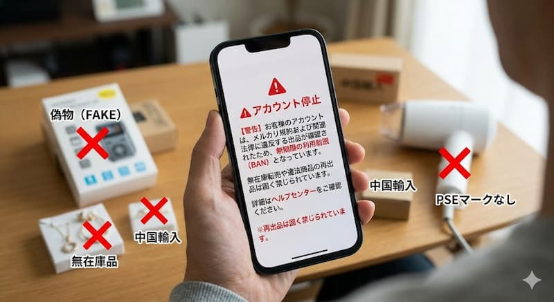 アカウント停止を防ぐメルカリ中国輸入の禁止ルールと法律