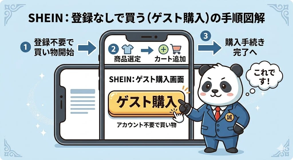 SHEINで登録せずに買うゲスト購入の手順図解