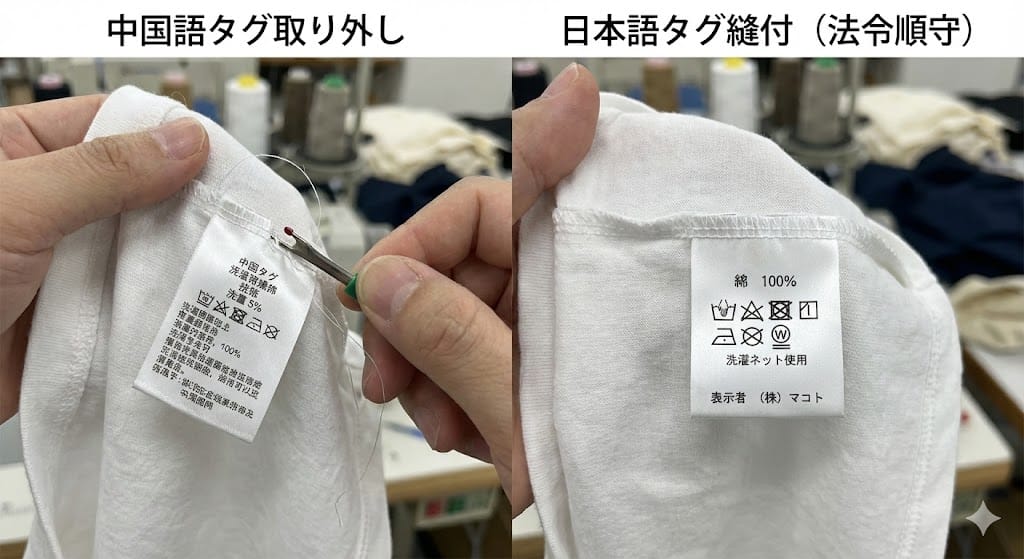 日本語洗濯表示タグへの付け替え