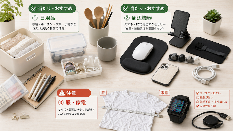 Temuで買ってよい商品ジャンルと避けたい商品の比較