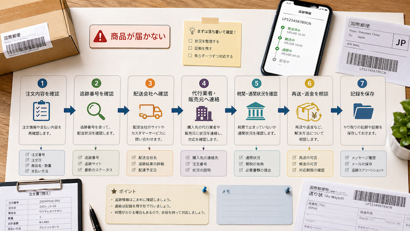 中国輸入で商品が届かないときの対処フロー