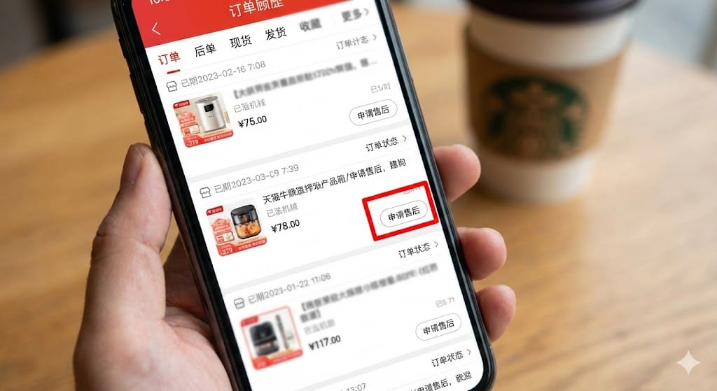 ジンドンアプリのアフターサービス申請ボタン