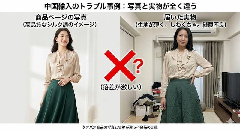 タオバオ商品の写真と実物が違う不良品の比較
