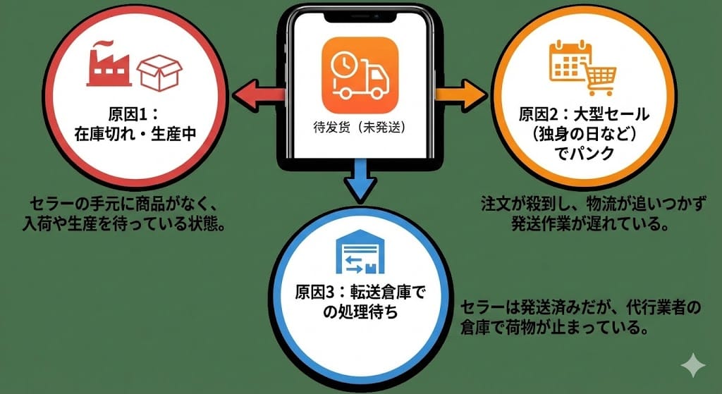 タオバオで商品が未発送・遅延する3つの原因図解