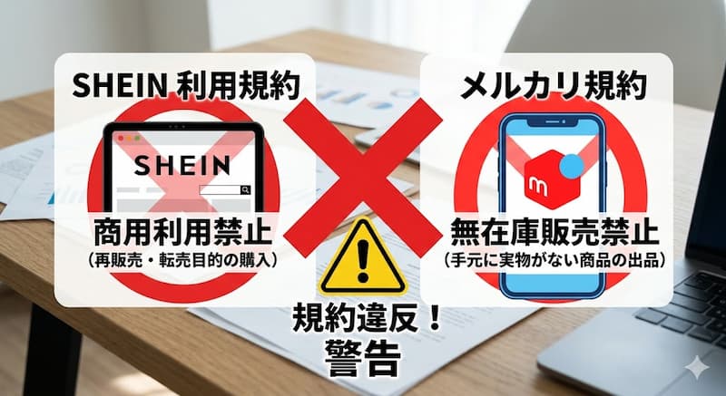 SHEINの無在庫転売はメルカリ等でも規約違反となりアカウント凍結のリスクがある