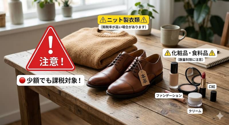 TEMUで関税がかかる革靴や化粧品などの例外商品