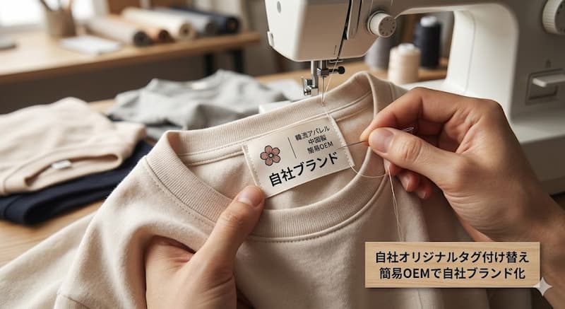中国仕入れアパレルの自社オリジナルタグ付け替え