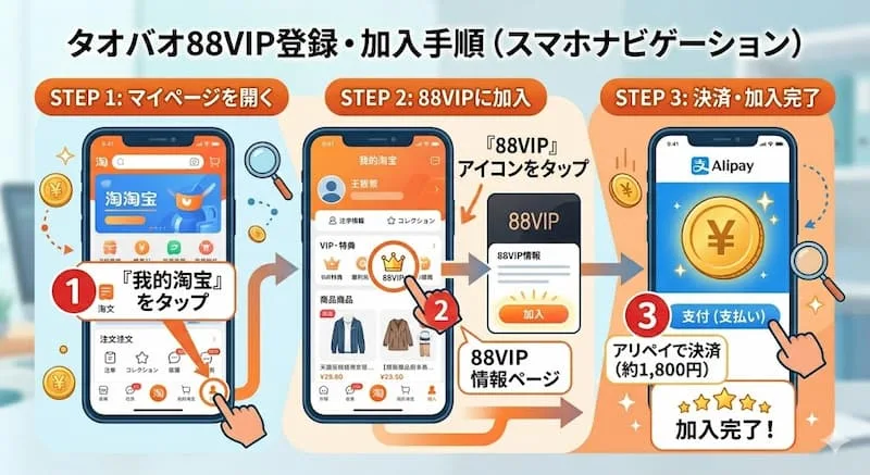 タオバオアプリでの88VIP登録・加入手順