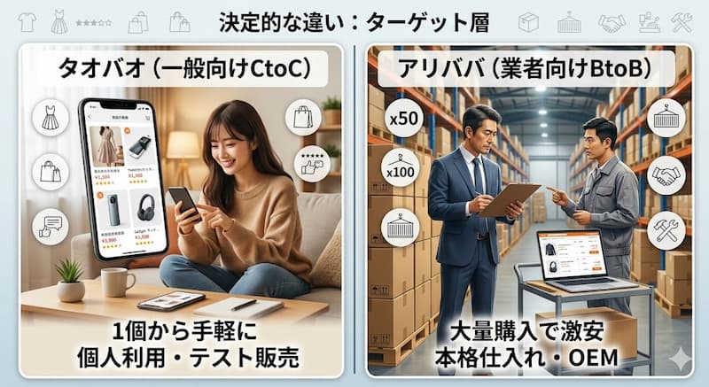 タオバオとアリババのターゲット層と特徴の違い
