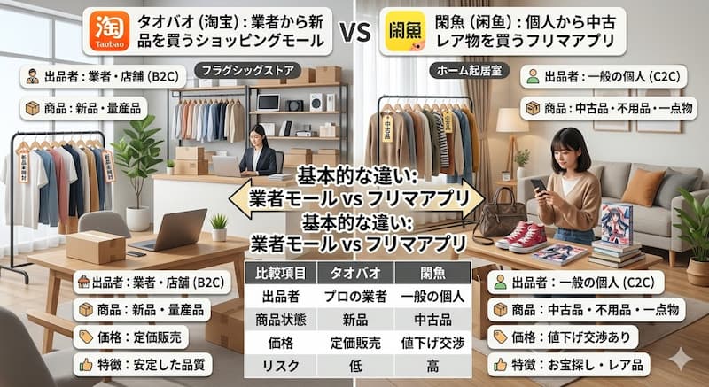 タオバオと閑魚の基本的な違いの比較