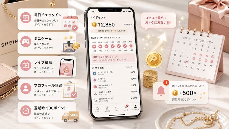 SHEINポイントを無料で貯める方法