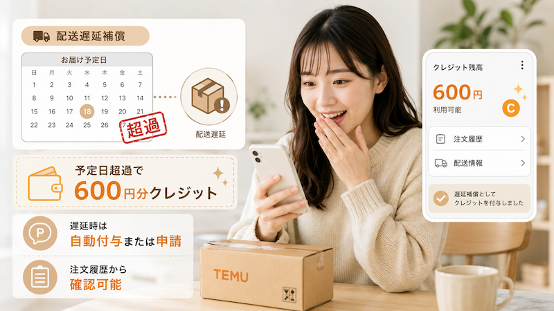 Temuの配送遅延補償と600円クレジット
