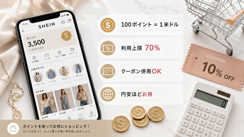 SHEINポイントの換算レートと利用上限
